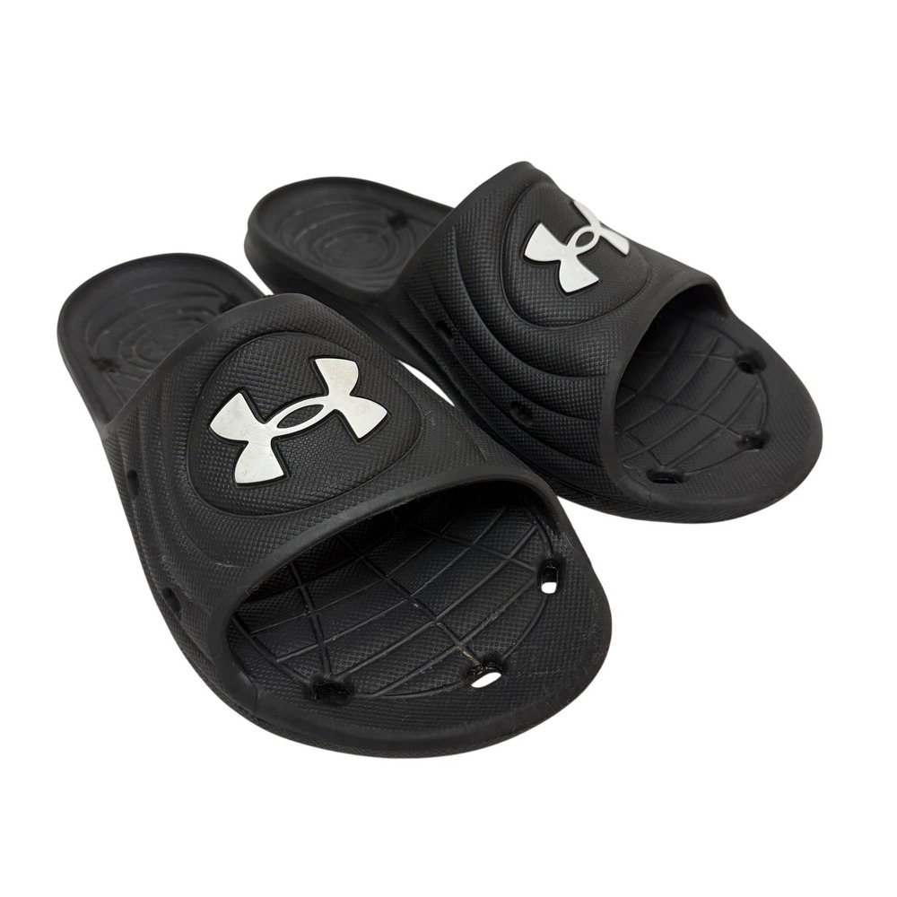 Under Armour Slides Mens Size 6 Black Logo Strap Sandal Shoes Casual Comfort